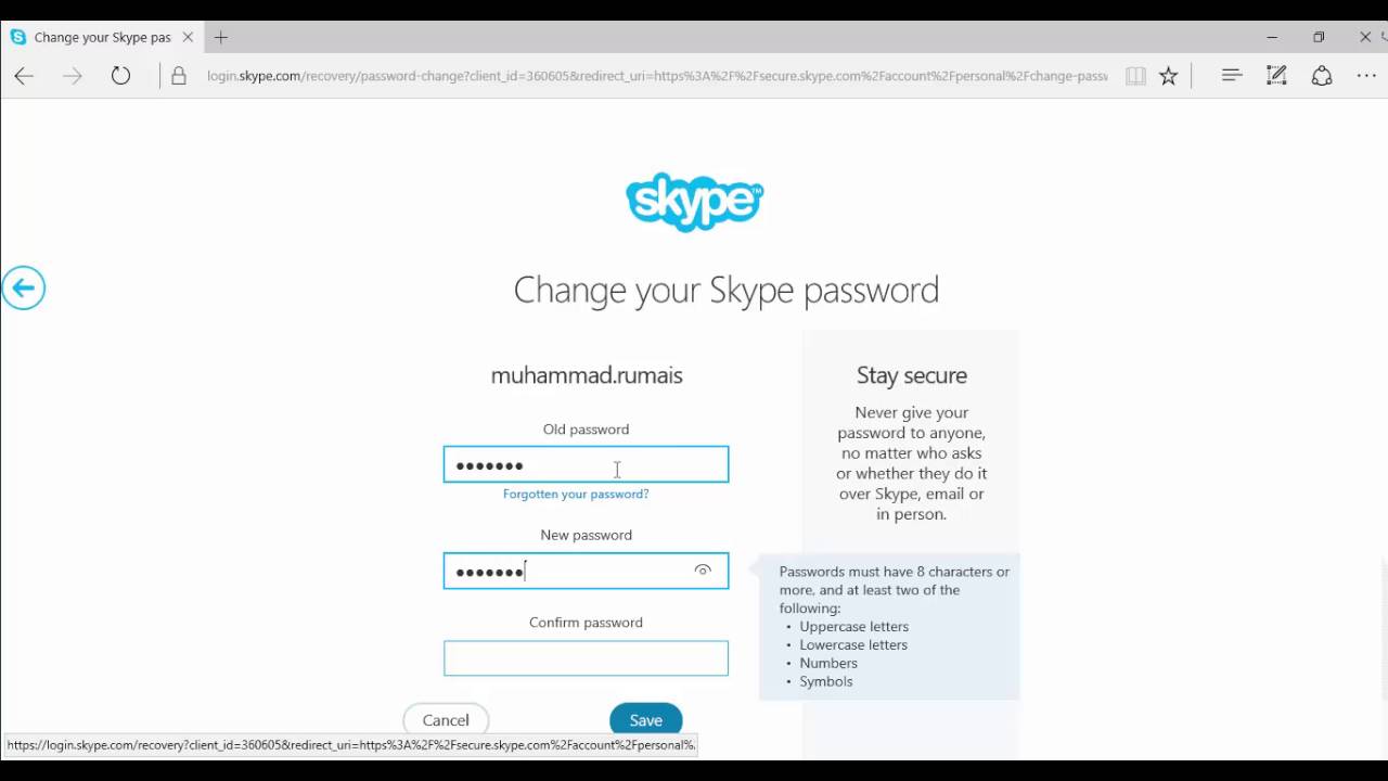 Change Your Skype Password